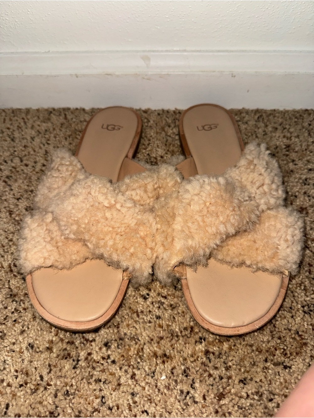 UGG Women's Beige Shearling Slide Sandals
